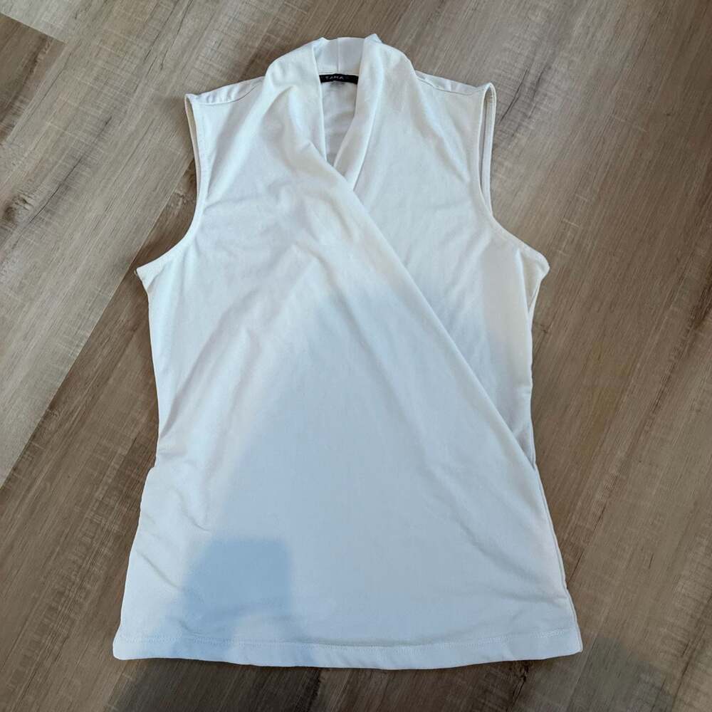 Tahari Sleeveless White Surplice Faux-Wrap Top - Size XS